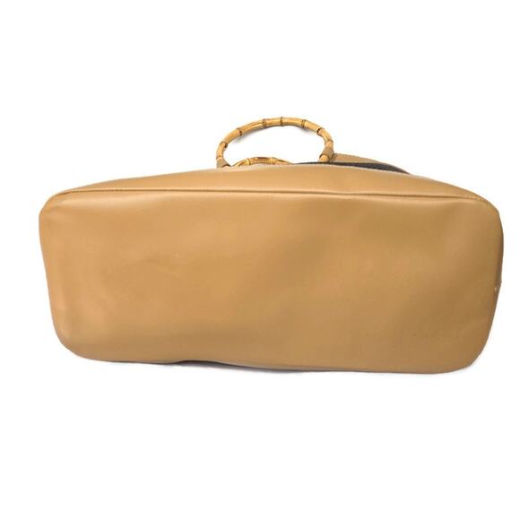 Iman Global Chic Women's Black Straw Tan Vegan Leather Handbag Tote - Picture 4 of 5